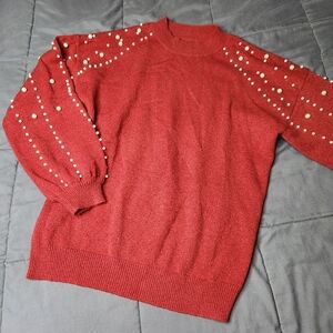 Red Pearl Accent Fashion Sweater